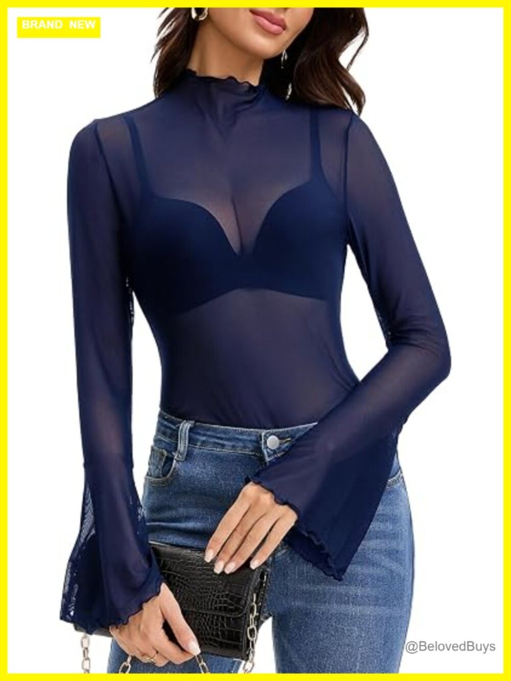 Mesh Bell Sleeve Blouse Sheer See Through Going Out Top